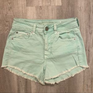 American Eagle High rise stretch frayed jean short